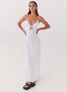 Flora Linen Maxi Dress - White Sorority Rush Outfits, Rush Outfits, Tie Up Dress, Dress Back, Long Sleeve Knit Dress, Beige Dresses, Linen Maxi Dress, Dressy Tops, Loose Dress