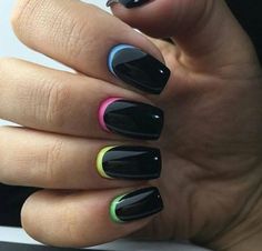 Rainbow Nail, Mens Nails, Subtle Nails, Cute Gel Nails, Neon Nails, Black Neon, Nail Art Ideas