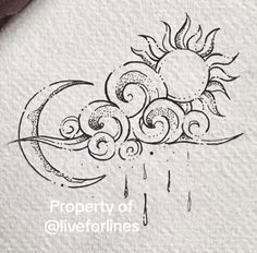 an ink drawing of the sun and moon