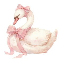 a white swan with a pink bow on its neck