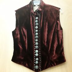 Double D Ranch Red Crushed Velvet Button Studded Western Boho, Gothy, Witchycore, Vampire Vibes, Renassaince, Midevil Vibes, Vest Xs *** In Excellent Condition!! Smoke Free Clean Home!!!*** Chest Lying Flat Across Pit To Pit - Length - *** Ask Any Questions You May Have !!! *** :)) Double D Ranch, Boho Goth, Western Boho, Crushed Velvet, Jackets & Coats, Jackets For Women, Velvet, Red, Women Shopping