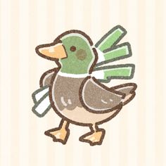 a drawing of a duck with green feathers