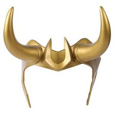 a gold helmet with horns on it