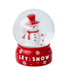 a snow globe that says let it snow on the front and bottom with a snowman inside