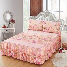 PRICES MAY VARY. Multifunctional bedding set with 1 bedspread and 2 standard pillow shams. The two-in-one bed skirt and top plate can cover and protect the mattress and bed frame from dust and stain. It will create the royal style for your bedroom Made of high quality brushed microfiber, which is soft, durable, fade and stain resistant Elastic bands at the back corners can keep the sheet on mattress. Good gift for Mother's Day, birthday or holiday King size includes: 1 bedspread 78" x 86" / 200 Metal Bed Base, Linen Inspiration, Cheap Bed, Lace Bed Skirt, Lace Bedding, Purple Bedding, Ruffle Bed Skirts, Bed Linen Design, Ruffle Bedding