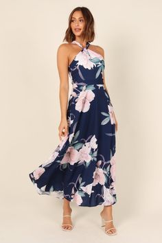 Miara Dress - Navy June Dress, Glitter Prom Dresses, Moda Floral, Petal And Pup, Large Floral Print, Printed Halter Dress, July Wedding, Sequin Prom Dresses, Guest Attire