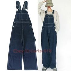 Womens Denim Wide Leg Overalls Pants Workwear Jaens Trousers Size:S-2XL Color:Black，Blue Material:Denim Description: Note: 1.Measured by hand ,may 1-2cm error.measure yourslef before order it. 2.As different computers display colors differently, the color of the actual itemmay vary slightly from the above images. 3.We can not guarantee 100% the customers can fit the shoes because of the individual size.We appreciate your understanding     Payment Delivery details Shipping Method: Air M 1980 Overalls, Cotton Wide Leg Overalls For Fall, Wide Leg Cotton Overalls For Fall, Dark Wash Wide Leg Overalls With Pockets, Wide Leg Dark Wash Overalls With Pockets, Utility High Rise Overalls With Pockets, Relaxed Fit Wide Leg Overalls With Pockets, Utility Cotton Overalls With Belt Loops, Dark Wash Wide Leg Cotton Overalls