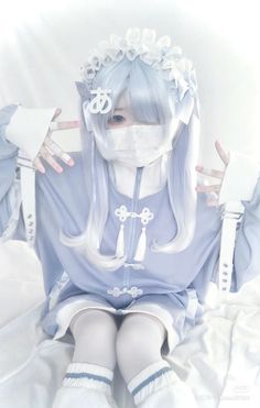 Tenshi Kaiwai Outfits, Water Clothes, Kawaii Pastel Aesthetic, Knot Button, E Girl Outfits, 2013 Swag Era, Japanese Water, Light Blue Aesthetic, Cyberpunk Fashion