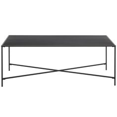 a black table sitting on top of a metal frame