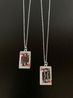 "Authentic looking playing card necklace in Queen or King of Hearts. Pendant measures 7/8\" L X 5/8\" W and is on an 18\" chain. Also available in the Queen and King of Clubs under the followin listing: https://www.etsy.com/listing/674464677/playing-cards-necklace-playing-card?ref=listings_manager_grid ★ Want to see more? Please visit my shop at: https://www.etsy.com/shop/DesignsByPeg" Ice Cream Jewelry, King Of Clubs, Cards Necklace, Hearts Jewelry, Black Gold Necklace, King Card, Card Jewelry, Card Necklace, Jewelry King