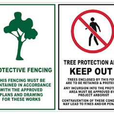 two signs with instructions on how to protect the tree from predators and other pests