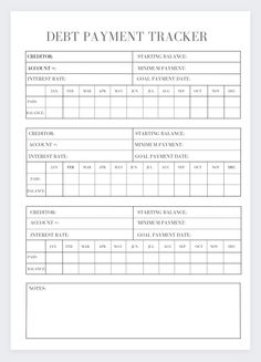 the debt payment tracker is shown in black and white, as well as an image of a