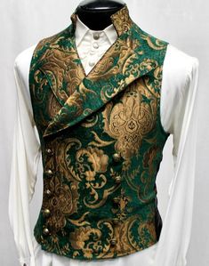 CAVALIER VEST Green/gold Tapestry | Etsy Gold Tapestry, Fancy Outfits, Fantasy Clothing, Fantasy Fashion, Mens Costumes, Suit Fashion, Character Outfits, Dress Suits, Larp