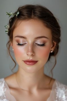 Romantic Natural Bridal Makeup, Simple Wedding Makeup Green Eyes, Natural Bridal Makeup Round Face, Youthful Wedding Makeup, Peachy Bride Makeup, Bridal Makeup Looks Natural, Maternity Makeup Ideas Natural, Bridal Makeup With Eyeliner, Simple Wedding Makeup Bridesmaid