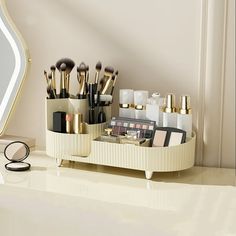 Cosmetics Storage Box And Skin Care Product Storage Box Are Suitable For Dressing Table Storage Boxes They Are Rotatable And Easy To Access Product Description: Feature: Quantity: 1Pcs Colour:Beige Material:plastic Product size:34.5x14.3x14.7cm/13.58x5.62x5.78in Package size:36.0x16.5x18.0cm/11.97x2.56x1.73in Net weight:650g/0.52lb Gross weight:850g/0.55lb Descrition: Space-saving design: Our makeup brush storage box has a 360 rotation function for easy access to all makeup brushes. With increas Makeup Vanity Storage, Product Storage, Clear Makeup Organizer, Organized Bed, Dressing Table Storage, Storage Center, Brush Storage, Fitted Bedrooms, Cosmetics Storage