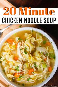 a bowl of chicken noodle soup with the title overlay