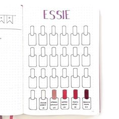 BuJo nail polish inventory -- or -- your favorites at the nail salon. Organization Bullet Journal, Bujo Planner, Journal Bullet, Wreck This Journal, Bujo Inspiration, Journal Inspo