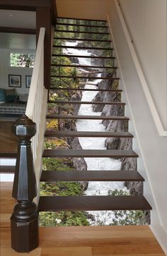 the stairs are painted with water and rocks