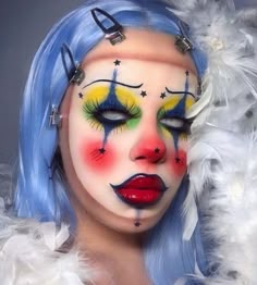 Cute Clown Makeup, Drag Make-up, Clown Core, Cute Halloween Makeup, Perspective Quotes, Halloween Clown, Face Art Makeup, Face Paint Makeup