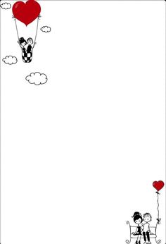 two people are flying in the sky with heart shaped balloons