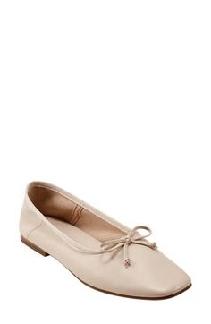 A square toe puts a modern spin on a smooth leather ballet flat topped with a dainty bow. Cushioned footbed with arch support Leather upper and lining/synthetic and rubber sole Imported Spring Ballet Flats With Bow And Square Toe, Square Toe Ballet Flats, Nude Flats, Womens Ballet Flats, Leather Ballet Flats, Fabric Gift Bags, Flats Top, Donna Karan, Ballet Flat