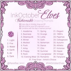 a pink and white poster with the words ink october clues