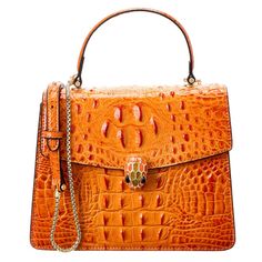 Tiffany & Fred Paris Serpentine Alligator Embossed Leather Satchel Shoulder Bag Product Details: Color/Material: Orange Genuine Leather Design Details: Gold-Tone Hardware, Alligator Embossed Pattern Interior Design Details: Zipper Pocket Middle Compartment And One Open Pocket Measures 9in Wide X 7in High X 2.75in Deep Top Handle Drops 3.5in Shoulder Strap Drops 18in Fold-Over Flap Imported *** Comes With T&F Dust Bag Pattern Interior Design, Pattern Interior, Embossed Pattern, Leather Design, Leather Satchel, Fashion Handbags, Embossed Leather, Alligator, Top Handle