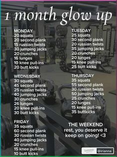 an image of a gym schedule with the words, month - by - month workout