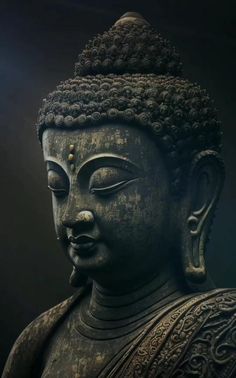 buddha statue in the dark with its eyes closed