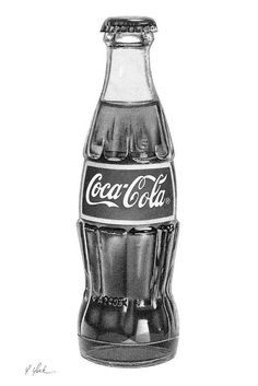 a black and white drawing of a coca cola bottle