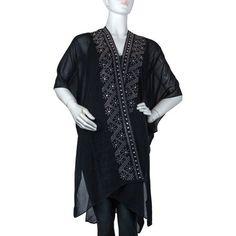 JESSICA MCCLINTOCK BLACK/SILVER EMBELLISHED RHINESTONE BORDER DRESSY KIMONO Size: One Size. Color: Metallic. Grey, Dressy Kimono, Jessica Mcclintock, Gender Female, Black Silver, Kimono Top, Shopping Outfit, Age Group, Cover Up