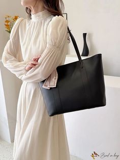 BirdinBag - Versatile White Womens Shoulder Tote Bag - Summer Fashion, Large Capacity Casual Handheld Shoulder Bag For Office, Chic Large Shoulder Bag For Daily Use, Casual Square Bucket Bag For Office, Casual Square Hobo Bag For Office, Everyday Large Bucket Shoulder Bag, Large Elegant Satchel For Travel, Elegant Solid Color Travel Shoulder Bag, Elegant Solid Color Bag For Everyday Use, Elegant Large Satchel For Travel