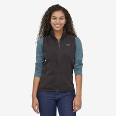 This full-zip, 100% recycled polyester fleece vest combines a sweater-knit aesthetic with the easy care of Better Sweater fleece. It’s dyed with a low-impact process that significantly reduces the use of dyestuffs, energy and water compared to conventional dyeing methods.Details: Front zipper has a kissing-welt closure and a hidden wind flap Polyester jersey trim on the wind flap, pockets, armholes and hem Interior drop-in pockets Hip length Fair Trade Certified™ sewn Made in Sri Lanka Patagonia Patagonia Casual Fall Fleece Jacket, Patagonia Casual Fleece Jacket For Fall, Casual Patagonia Fleece Jacket For Fall, Patagonia Better Sweater Vest, Fleece Vest Women, Patagonia Style, Sweater Vest Mens, Patagonia Better Sweater, Better Sweater