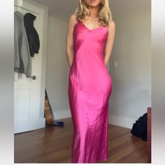 100% Silk Hot Pink Maxi Slip Dress Retail:$525 Pink Silk Maxi, Reformation Dress, Silk Maxi, Pink Maxi, Maxi Slip Dress, Reformation Dresses, Silk Maxi Dress, Pink Silk, Hot Pink