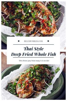 thai style deep fried whole fish with noodles and vegetables