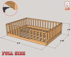 a wooden bed frame with measurements for the top and bottom section, showing how to build it