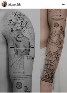 two different tattoos on the arms and arm, one with an image of a woman's face