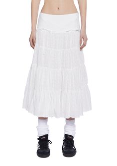 base Flowy Skirts, Drop Waist Skirt, Kiss Outfits, Eyelet Skirt, White Midi Skirt, Tiered Midi Skirt, Streetwear Y2k, Pride Outfit, Halter Mini Dress