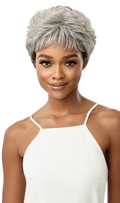 Outre Fab&Fly™ Gray Glamour Human Hair Full Cap Wig Theodora - Elevate Styles Vivica Fox, Short Wigs, Hair Short, Natural Brown, Brown And Grey, Human Hair, Wigs, Short Hair Styles, Human