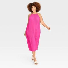 Women's Knit Plisse Midi Shift Dress - A New Day™ Hot Pink 2X Hot Pink Maxi Dress, Dress Target, Maxi Shift Dress, Target Dress, Midi Sundress, Summer Black Dress, Midi Shift Dress, Target Dresses, Hot Pink Dresses