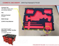 the tool box has two tools in it and is labeled with an arrow pointing up