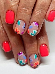 Hot Pink  Collar  ABS  Color Nails Embellished   Nail,Hand & Foot Care Serape Nails, Nails Hibiscus Flower, Bright Nail Art, Short Fake Nails, Round Nails, Nails Polish