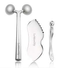 PRICES MAY VARY. ☞【Revitalize your skin】LeMeeOly's Facial Skin Care Tools enhances your skincare routine. Lift and massage your skin, reduce puffiness, diminish wrinkles, and lighten under-eye bags and dark circles. This set provides deep tissue massage and relaxation, making it the perfect choice for your daily regimen. Face massager metal face roller gua sha facial tool . ☞【More comprehensive facial care】LeMeeOly 3-in-1 Facial Skin Care Tools Set，Facial massage roller & Stainless steel gua sha Face Tools Skin Care Anti Aging, Skin Care For Face, Face Massage Tool, Dr Belongings, Facial Globes, Body Care Essentials, Beauty Skincare Tools, Tool Eye, Clear Skin Routine