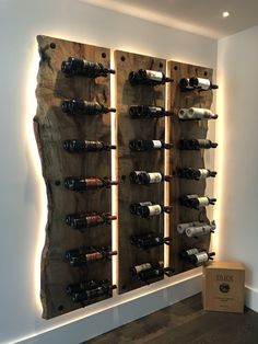 the wine rack is made out of wood