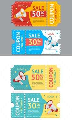 two colorful coupons with megaphones for sale on them - miscellaneous objects print templates