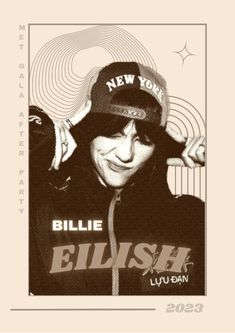 a man wearing a new york hat and jacket with the words, billie elvish