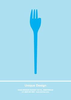 a blue fork with the words unique design written on it, against a light blue background