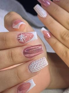 Nail Noel, Hello Nails, Work Nails, Short Square Acrylic Nails, Short Acrylic Nails Designs, Pink Acrylic Nails, Xmas Nails, Square Acrylic Nails