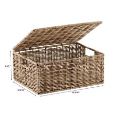 an empty wicker basket with the lid open