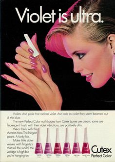 80s Nail Polish, Nail Polish Ads, 80s Nails, Kim Alexis, Vintage Makeup Ads, Essie Nail Colors, 80s Makeup, Makeup Ads, Funky Hats